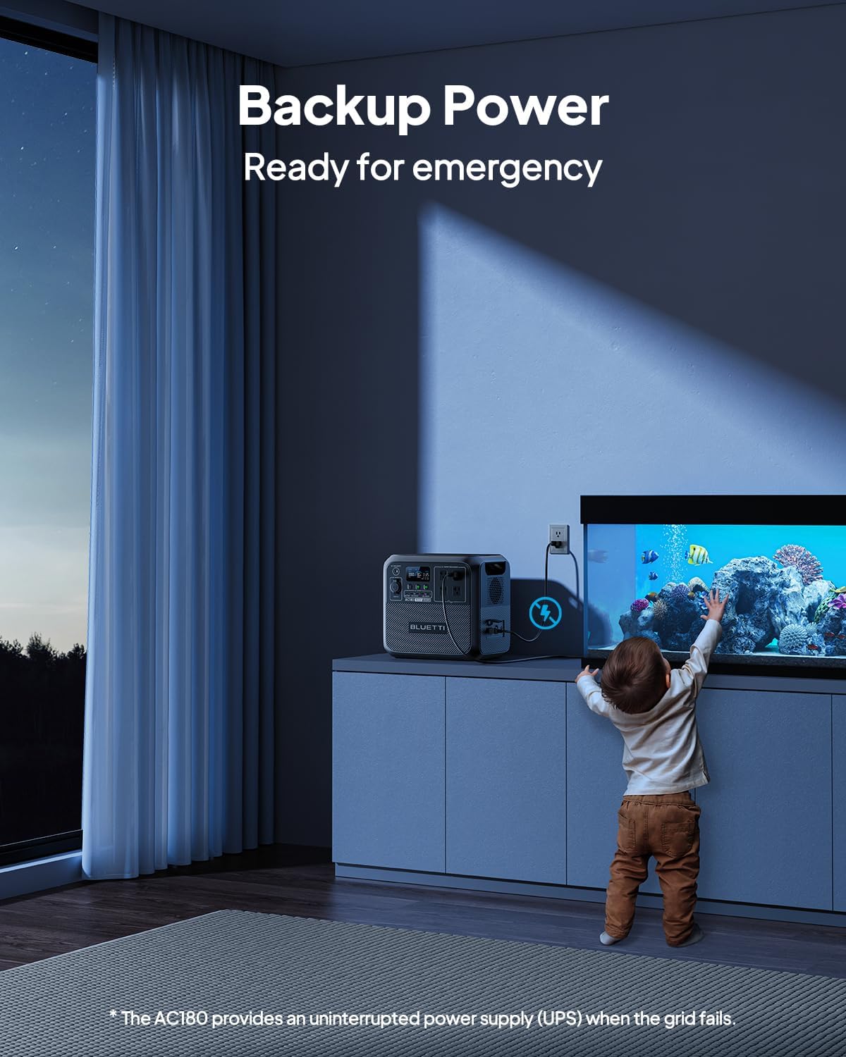 BLUETTI AC180 powering home appliances during emergency