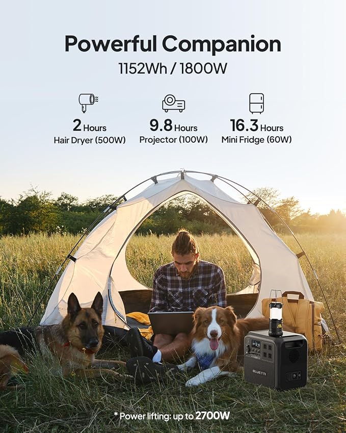 BLUETTI AC180 with solar panels for off-grid use