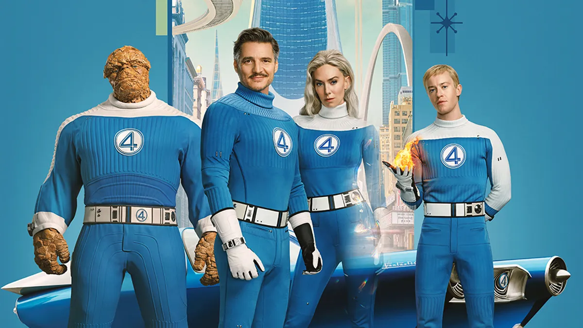 Fantastic Four in their iconic blue uniforms