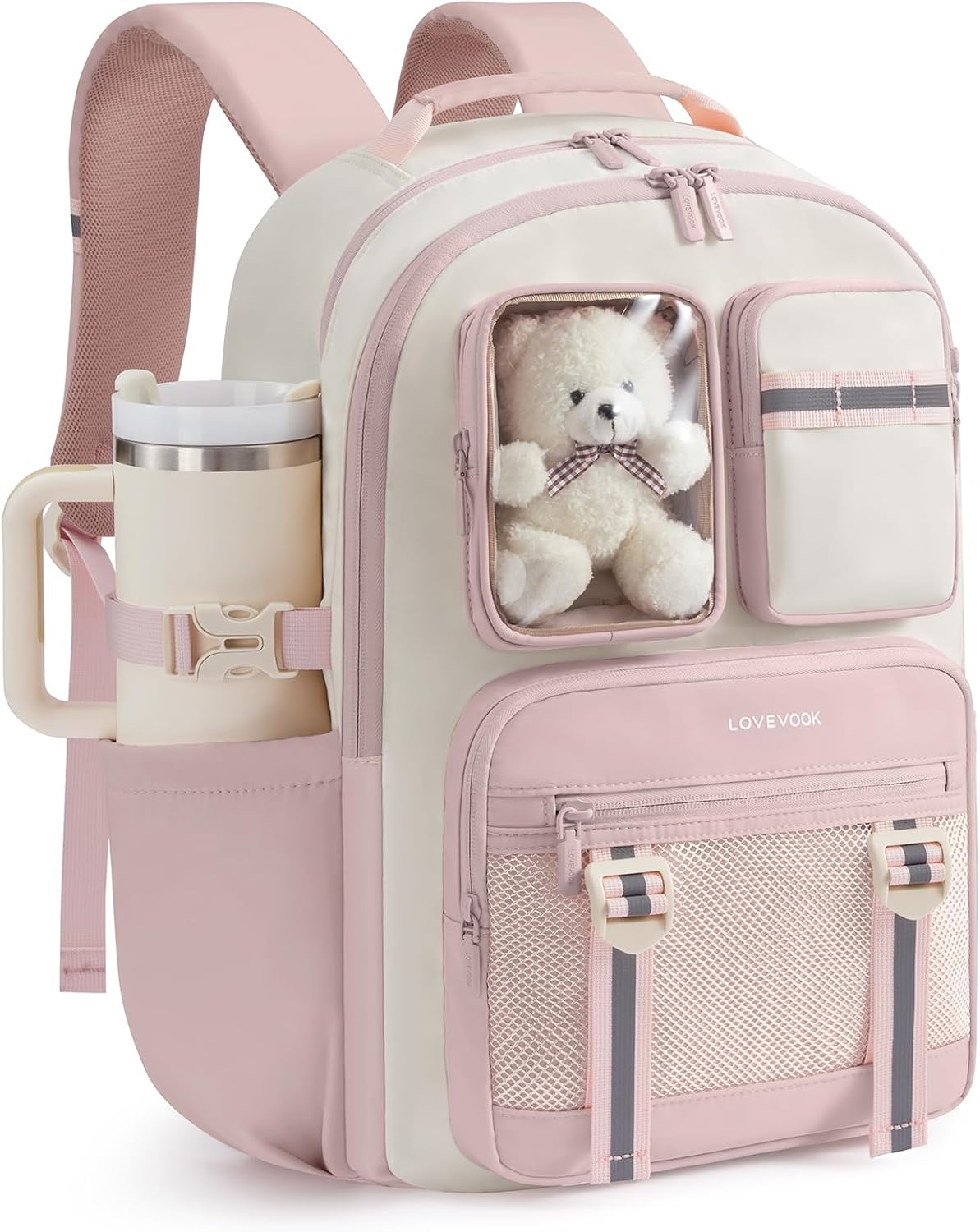 LOVEVOOK cute school backpack for girls, front view showing main compartment