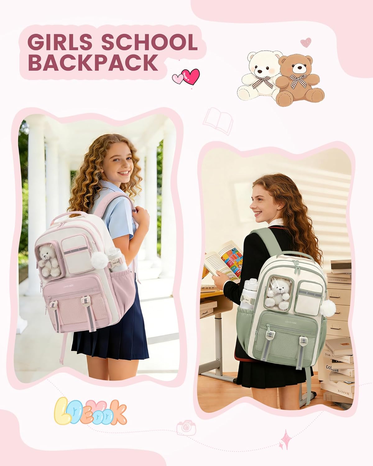 LOVEVOOK backpack side pocket for water bottle storage