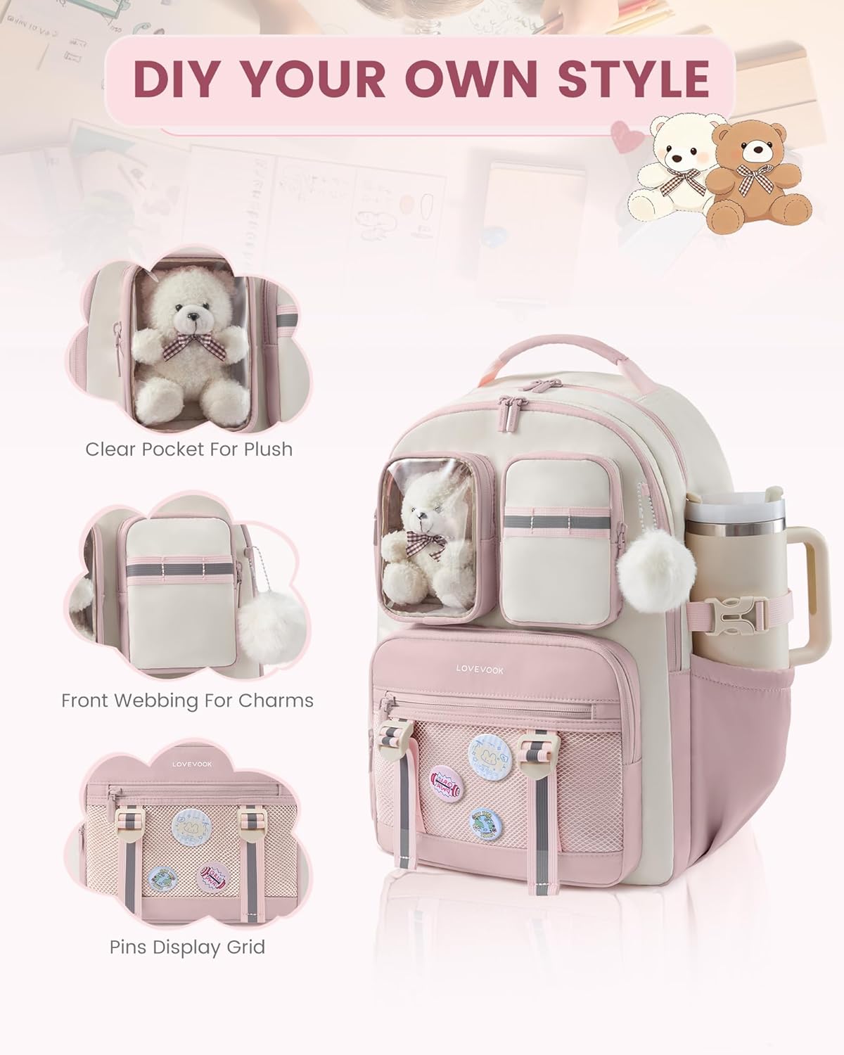 LOVEVOOK backpack durable water resistant fabric close up